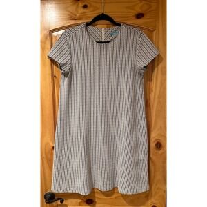 J. McLaughlin Women Navy Blue White Chevron Knit Short Sleeve Shift Dress